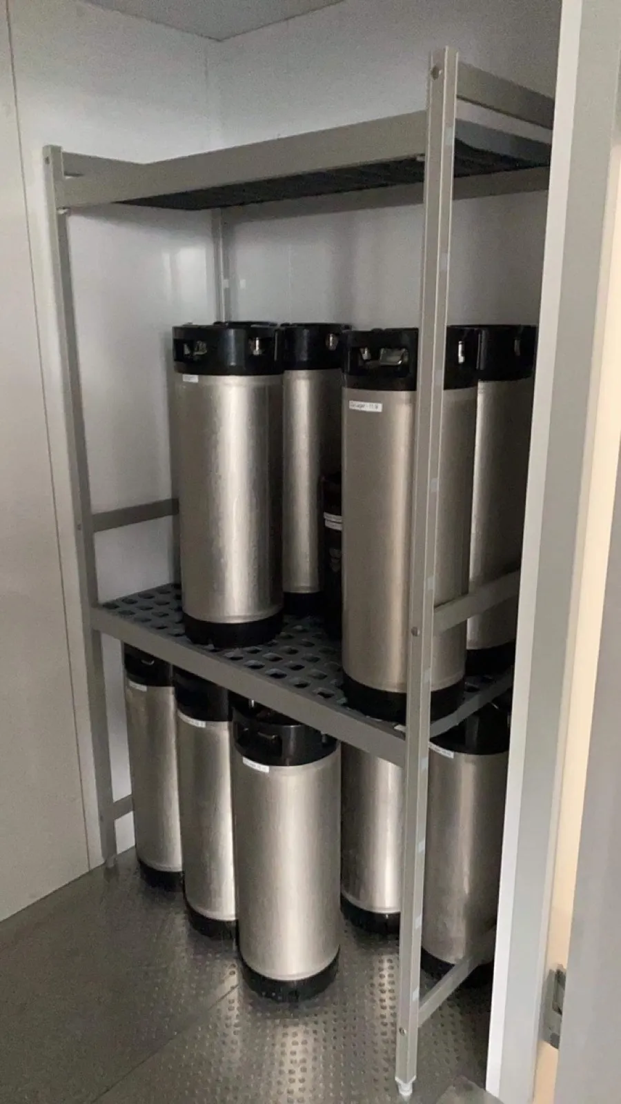 Walk-in cold room with kegs